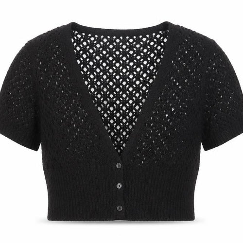Mandolin Womens Black V-Neck Acrylic Cardigan Jumper Size 12