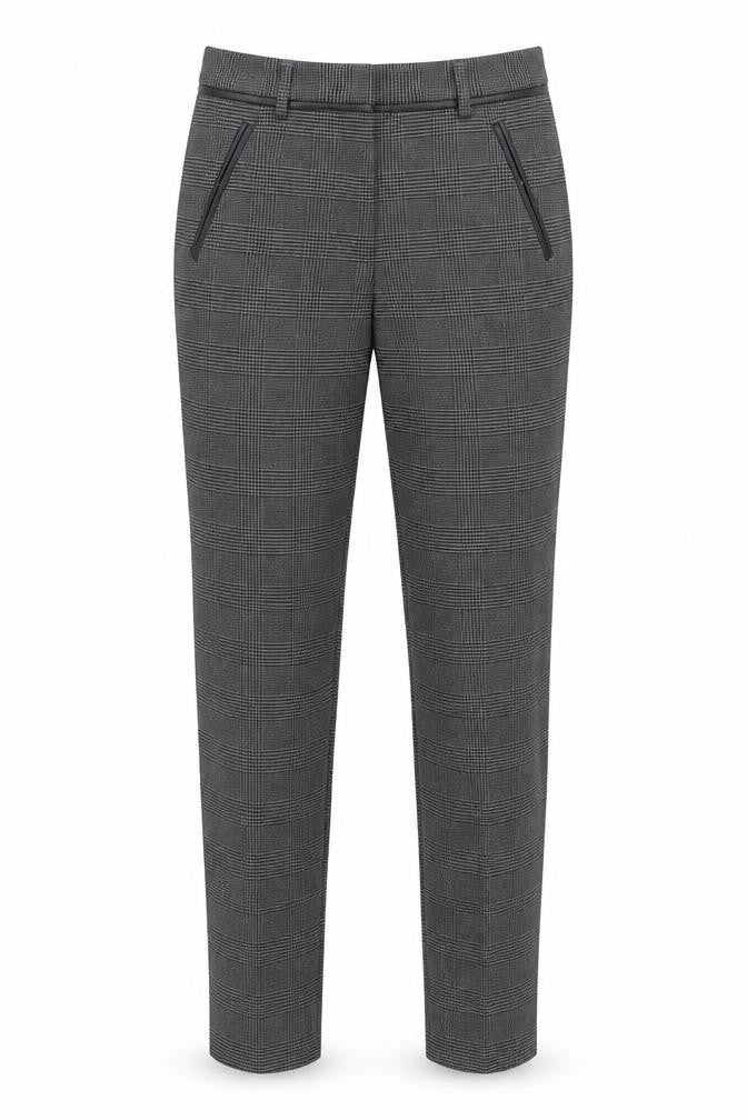 Front view of Dorothy Perkins women’s black check viscose trousers, size UK 8, regular zip