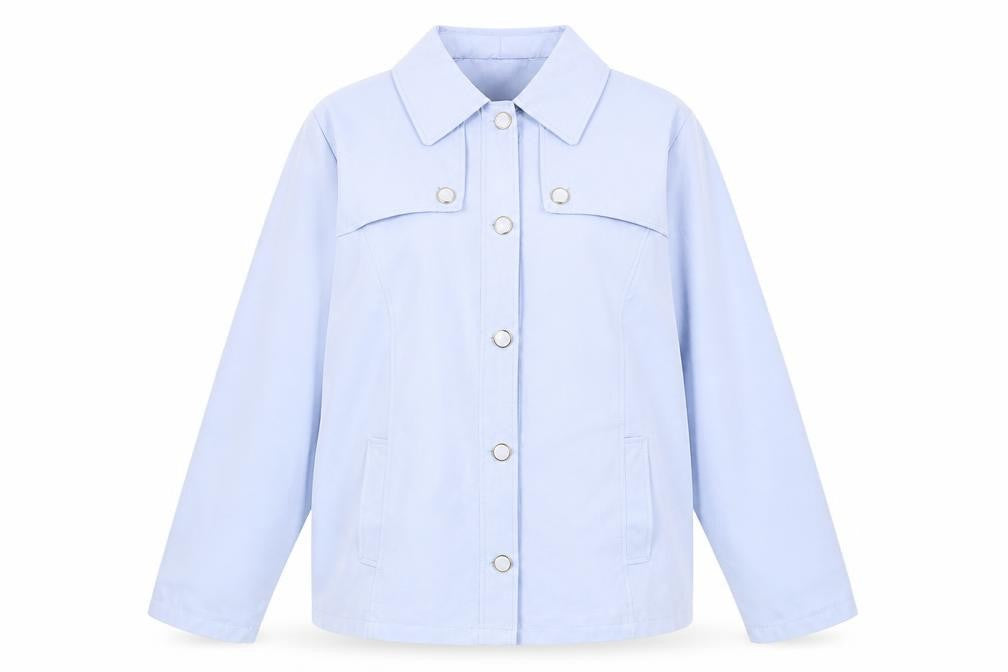 Front view of Slimma women’s blue jacket, size UK 16, buckle