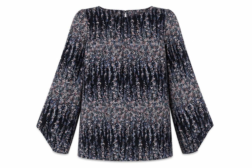 Front view of Topshop women’s black geometric polyester mini, size UK 10, round neck button