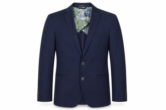 Front view of Marks & Spencer men’s blue polyester jacket suit jacket, size 38, regular