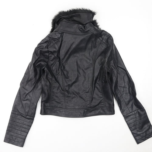 New Look Girls Black Jacket Size 14-15 Years Zip - faux Fur Trim