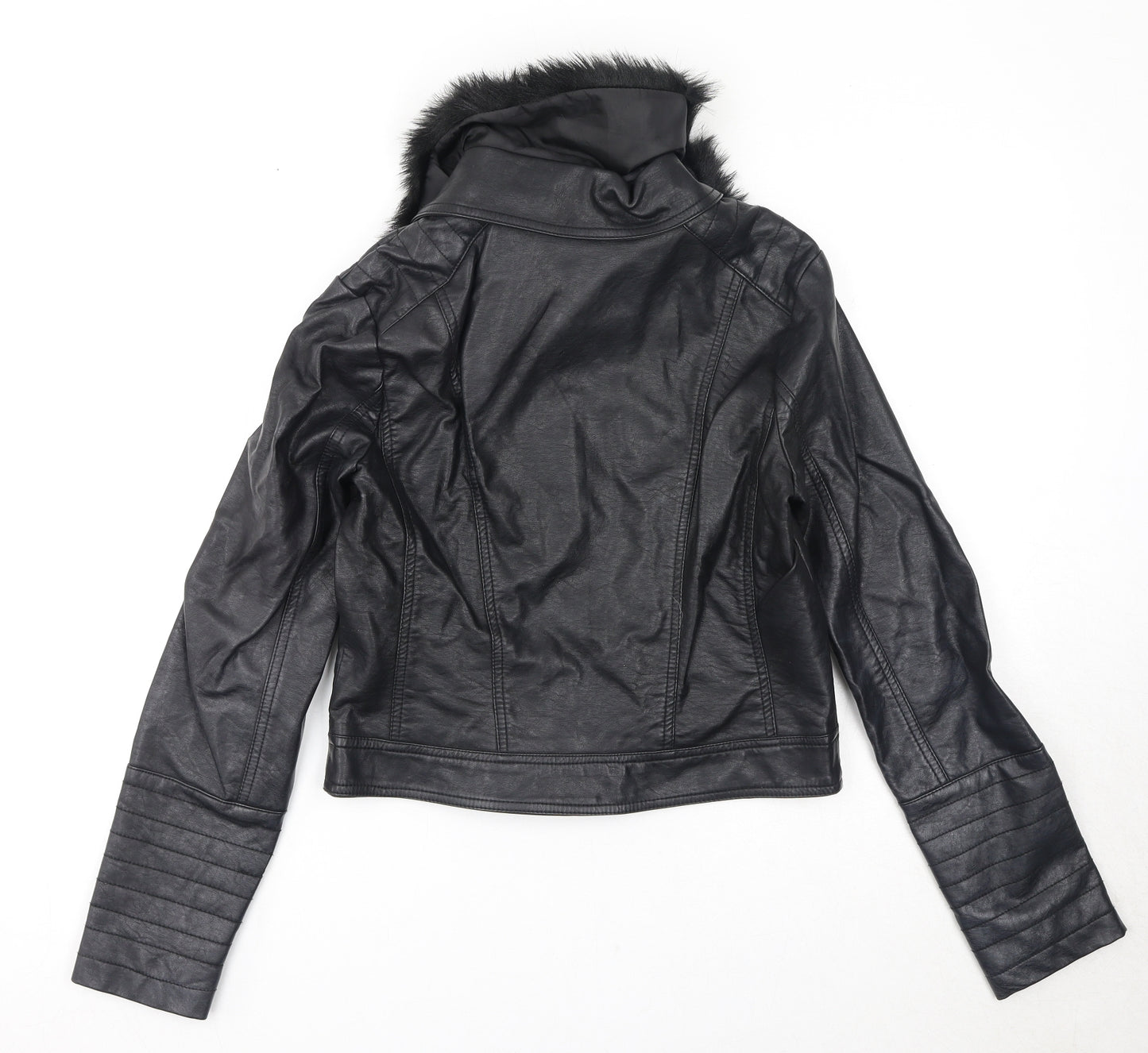 New Look Girls Black Jacket Size 14-15 Years Zip - faux Fur Trim