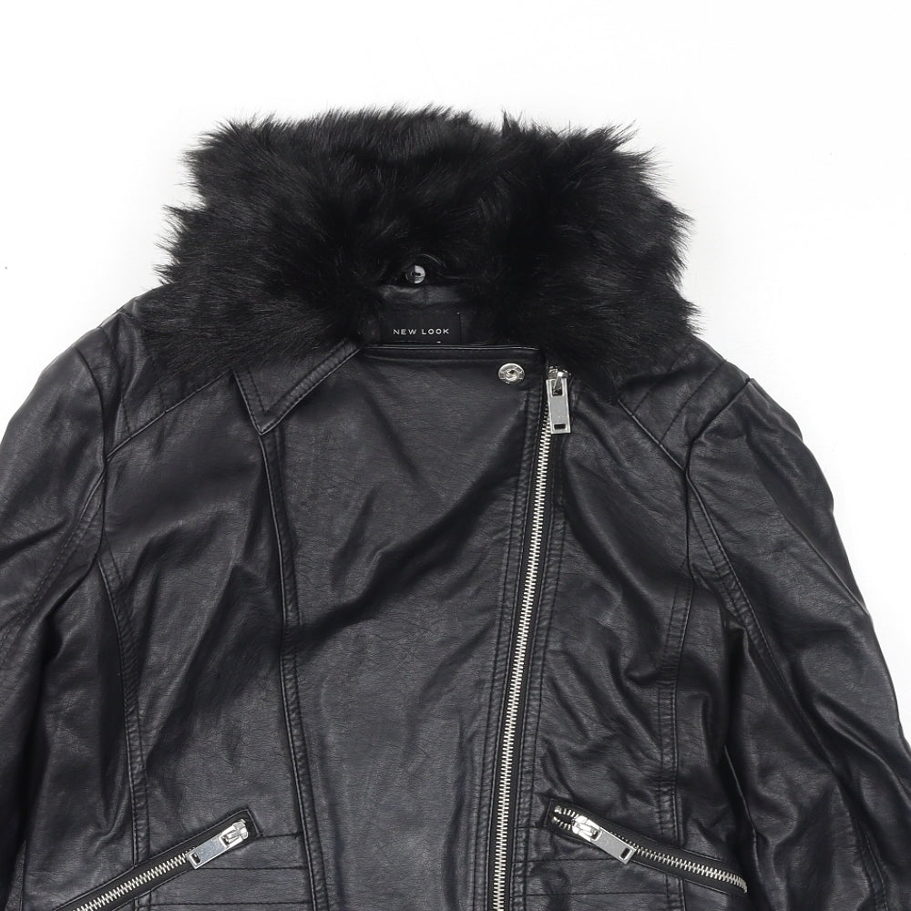 New Look Girls Black Jacket Size 14-15 Years Zip - faux Fur Trim