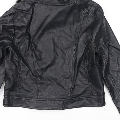 New Look Girls Black Jacket Size 14-15 Years Zip - faux Fur Trim