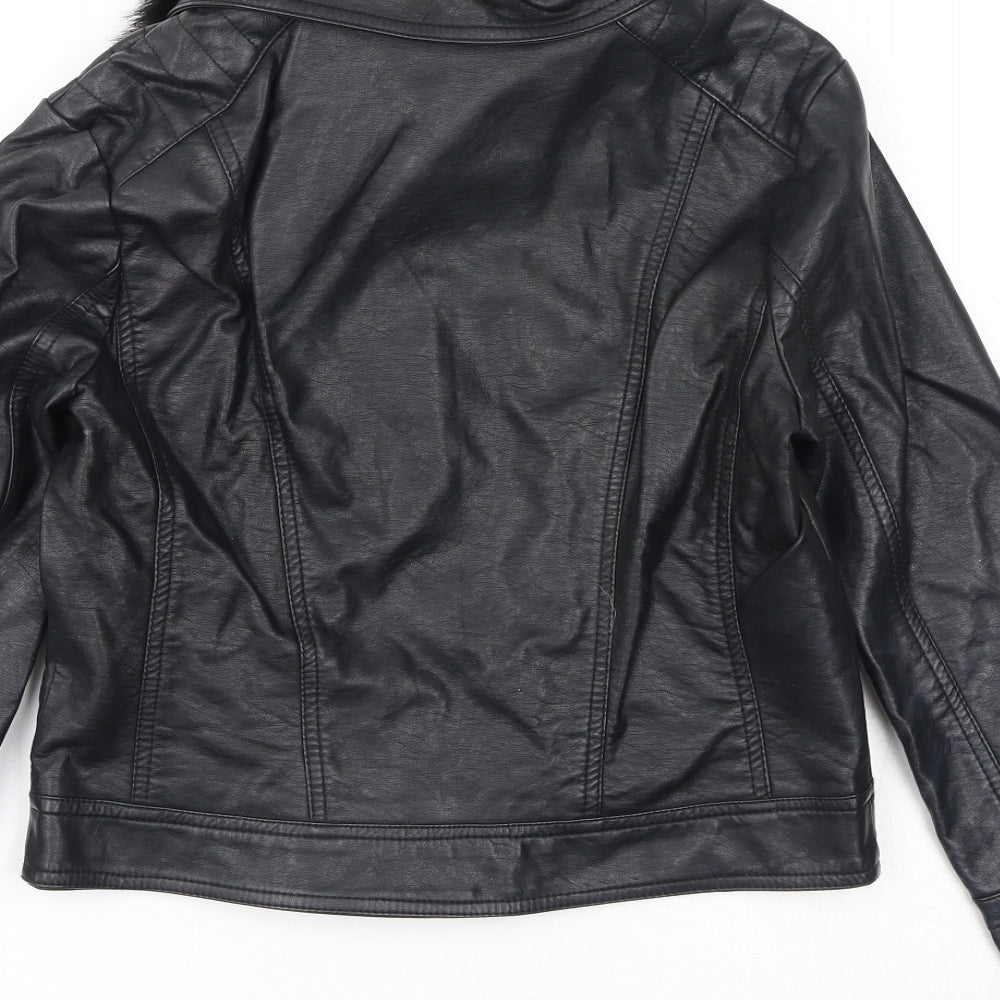 New Look Girls Black Jacket Size 14-15 Years Zip - faux Fur Trim