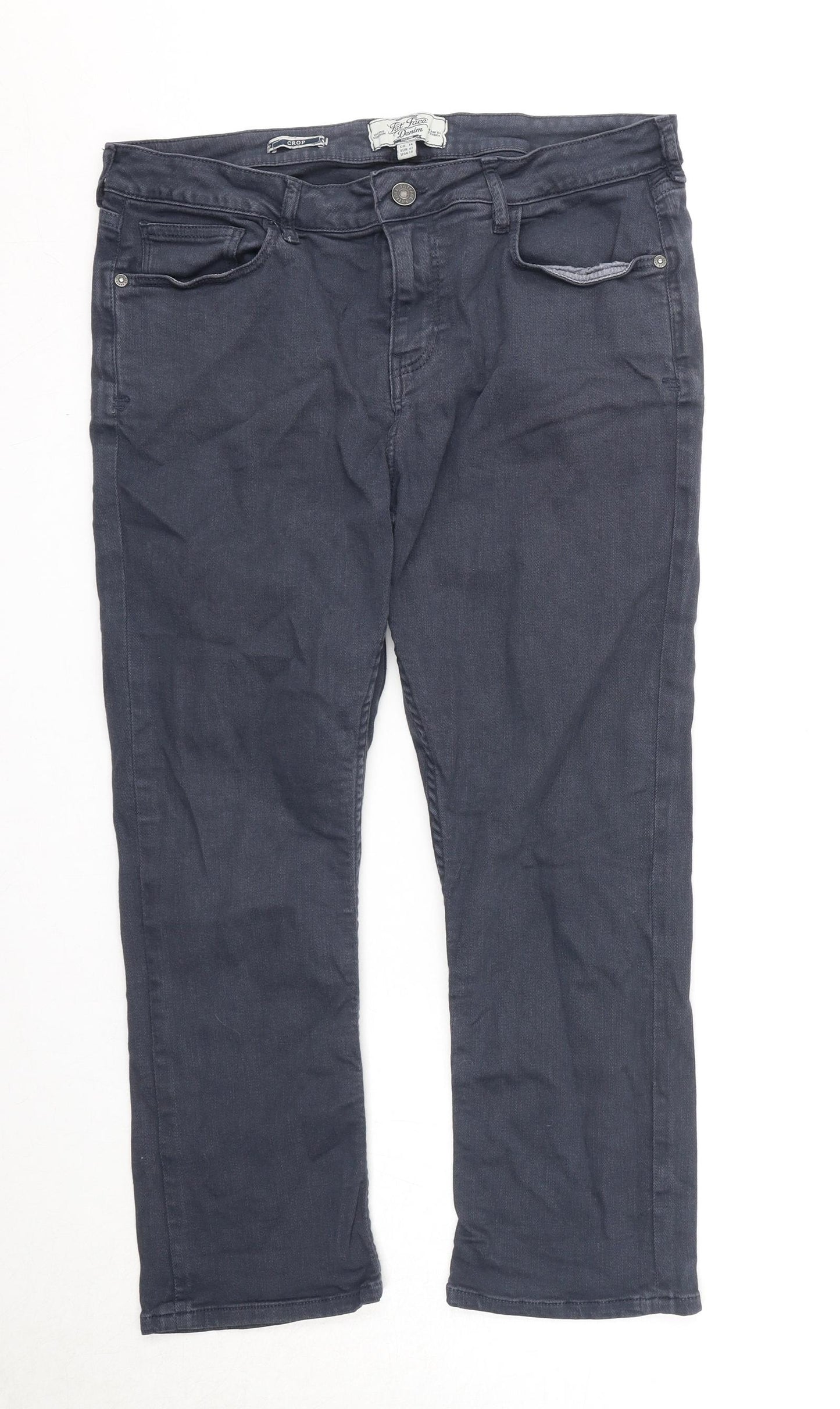 Fat Face Womens Blue Cotton Straight Jeans Size 14 Regular Zip
