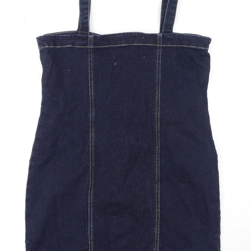 PRETTYLITTLETHING Womens Blue Cotton Mini Size 12 Square Neck Zip