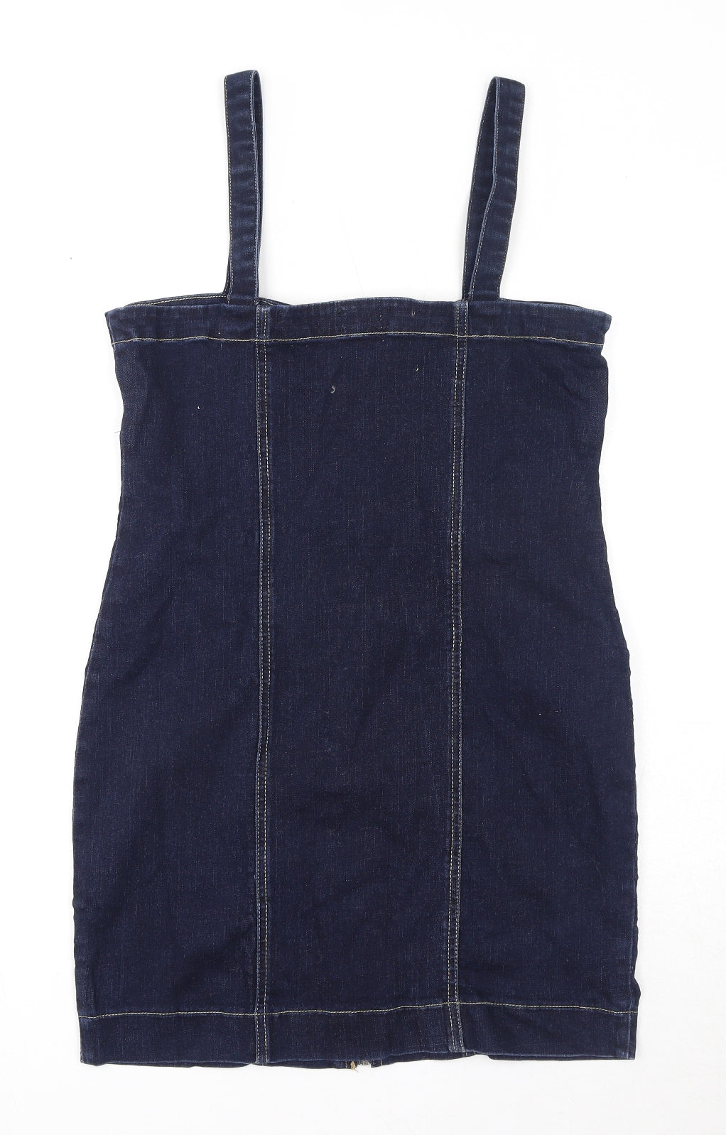 PRETTYLITTLETHING Womens Blue Cotton Mini Size 12 Square Neck Zip