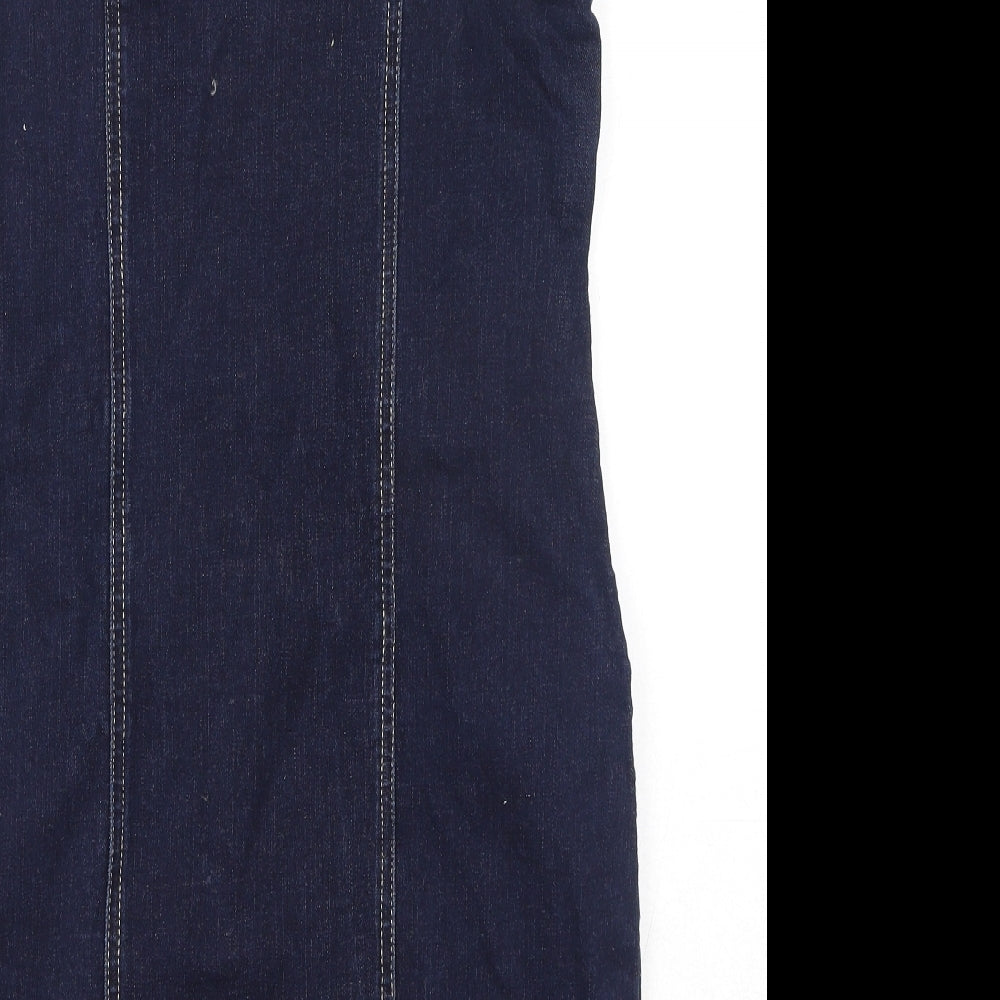 PRETTYLITTLETHING Womens Blue Cotton Mini Size 12 Square Neck Zip