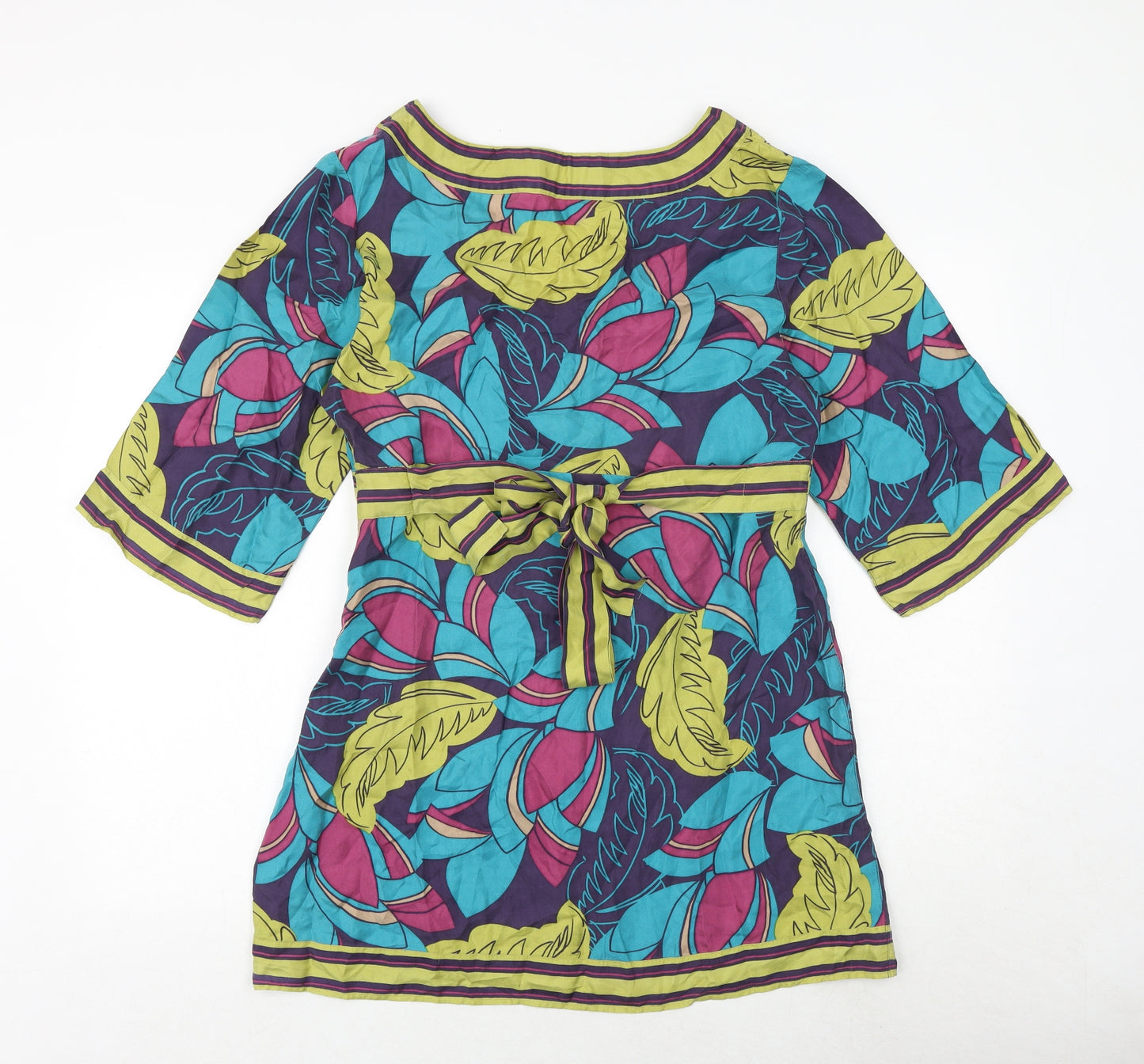 Principles Womens Multicoloured Geometric Silk A-Line Size 14 V-Neck Zip