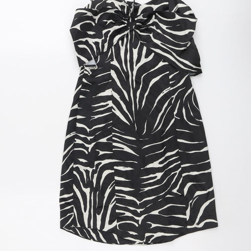 Zara Womens Black Animal Print Polyester A-Line Size XS V-Neck Zip - Zebra Pattern