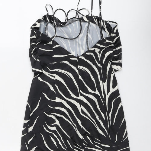 Zara Womens Black Animal Print Polyester A-Line Size XS V-Neck Zip - Zebra Pattern