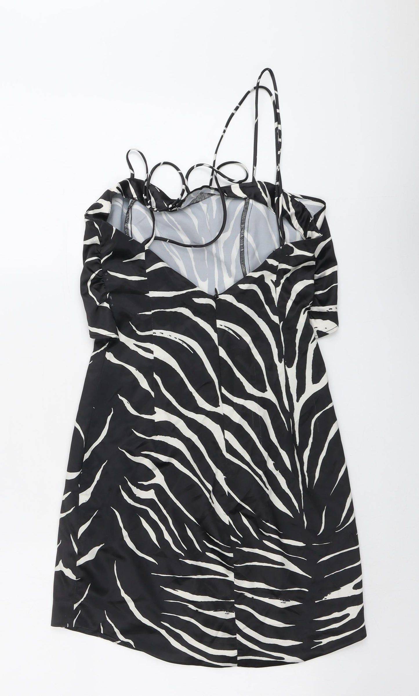 Zara Womens Black Animal Print Polyester A-Line Size XS V-Neck Zip - Zebra Pattern