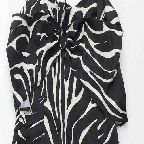 Zara Womens Black Animal Print Polyester A-Line Size XS V-Neck Zip - Zebra Pattern