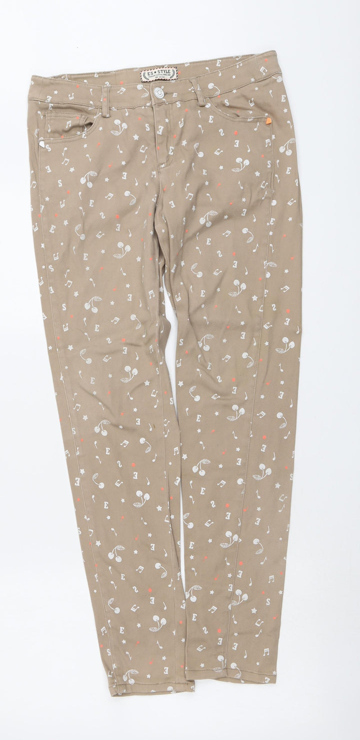 ES Style Womens Brown Cotton Straight Jeans Size 10 L29 in Regular Button