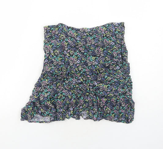 Marks and Spencer Girls Multicoloured Floral Viscose Mini Skirt Size 13-14 Years Regular Zip