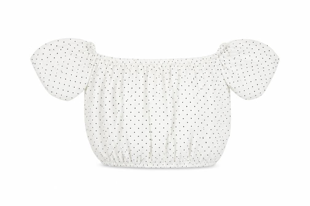 Oh My Love Womens White Polka Dot Polyester Cropped Blouse Size S Off the Shoulder