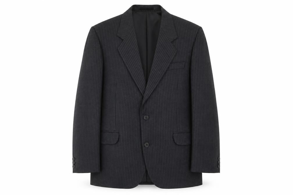 Front view of Hector James men’s grey striped wool jacket suit jacket, size 40, regular