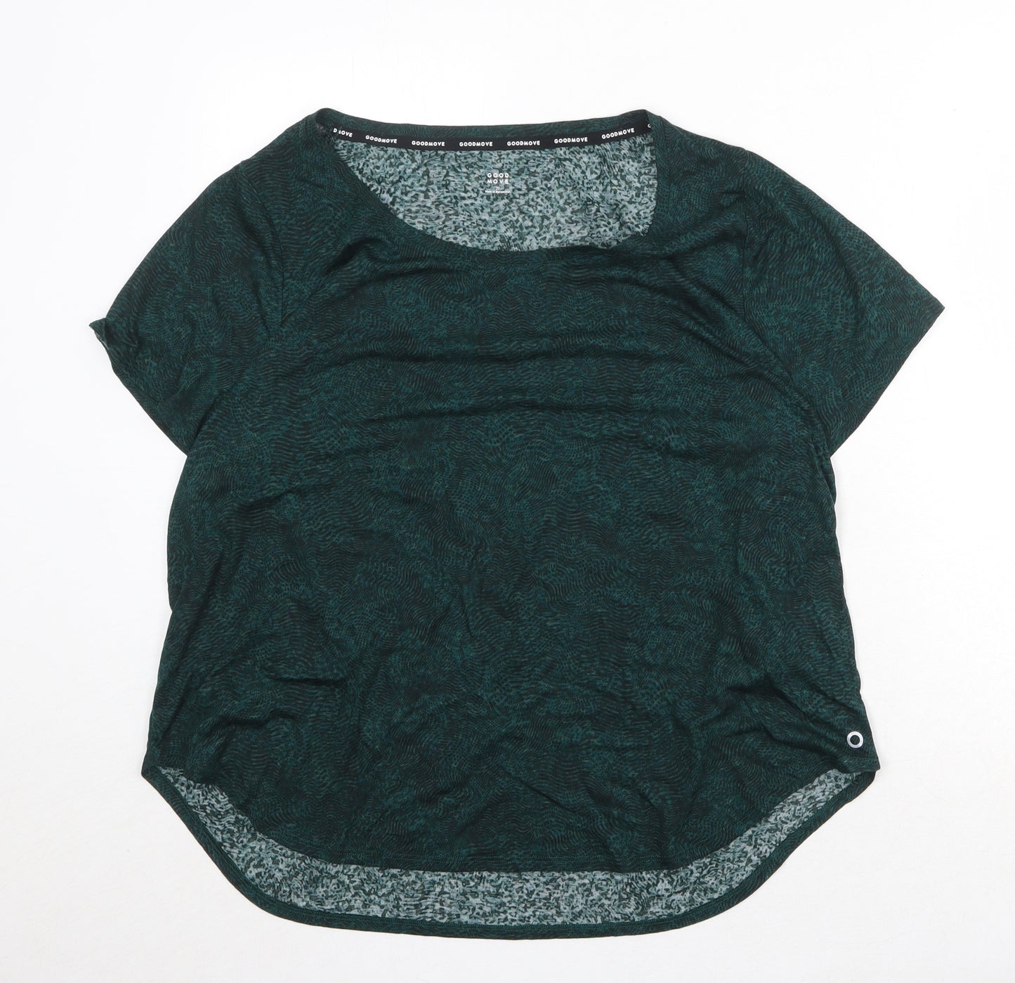 GOODMOVE Womens Green Geometric Polyester Basic T-Shirt Size 20 Scoop Neck Pullover