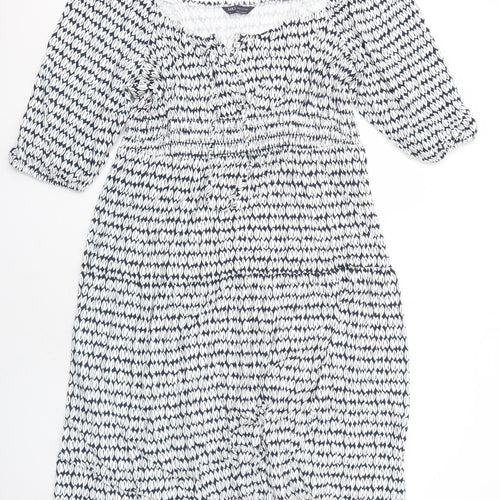 Marks and Spencer Womens White Geometric Viscose A-Line Size 24 Square Neck Pullover