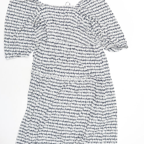 Marks and Spencer Womens White Geometric Viscose A-Line Size 24 Square Neck Pullover