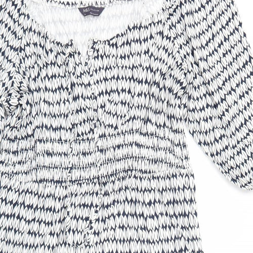 Marks and Spencer Womens White Geometric Viscose A-Line Size 24 Square Neck Pullover