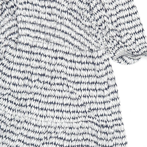 Marks and Spencer Womens White Geometric Viscose A-Line Size 24 Square Neck Pullover