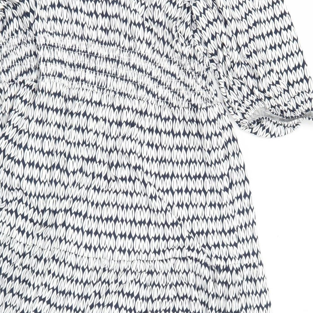 Marks and Spencer Womens White Geometric Viscose A-Line Size 24 Square Neck Pullover