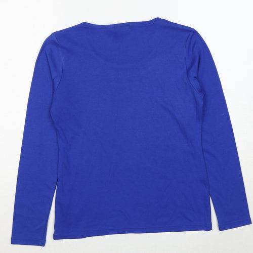 First Avenue Womens Blue Polyester Basic T-Shirt Size S Scoop Neck - Studded