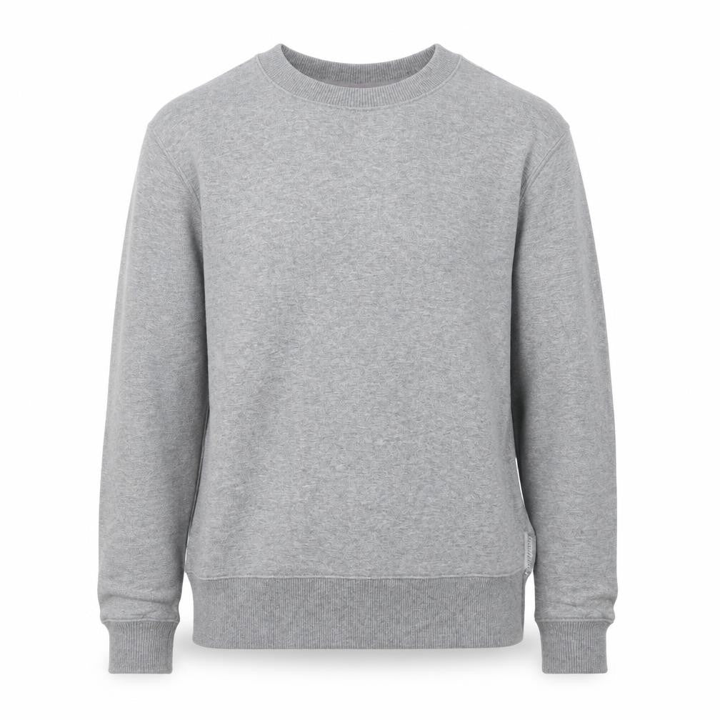 Front view of Kirkland men’s grey cotton pullover sweatshirt, size M