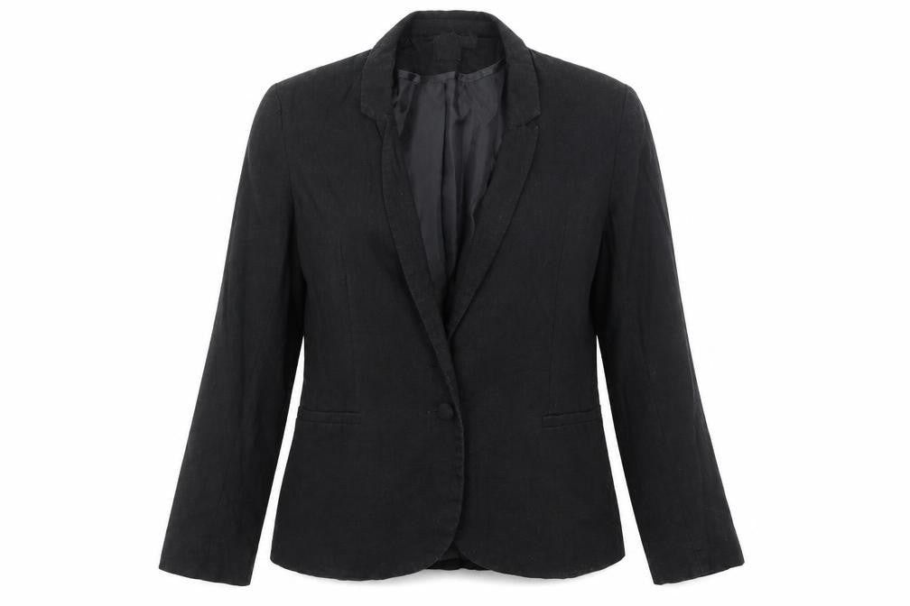 Front view of ASOS women’s black jacket blazer, size UK 10, button