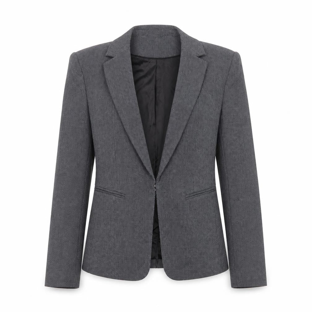 Front view of H&M women’s grey polyester jacket blazer, size UK 6