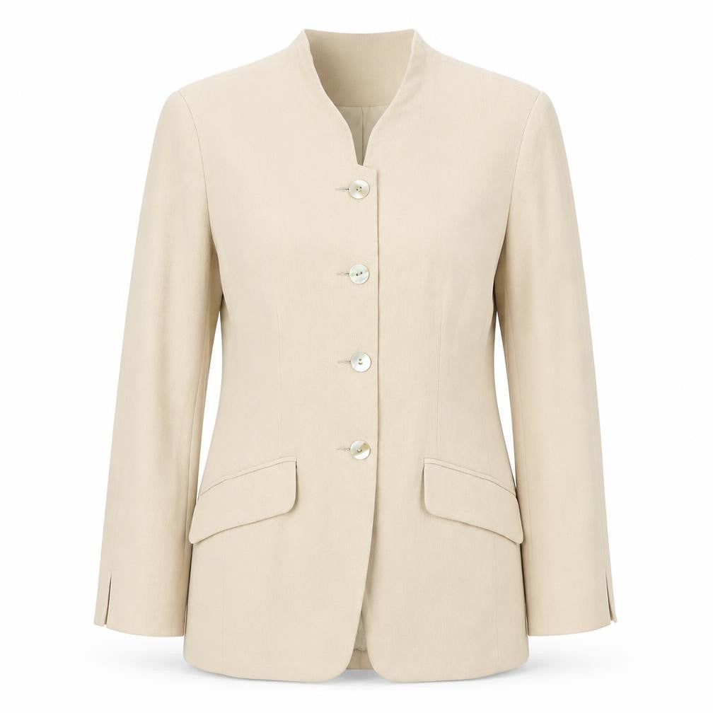 Front view of Richards women’s beige jacket blazer, size UK 10, button