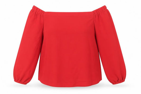 Front view of Select women’s red polyester basic blouse, size UK 12, boat neck