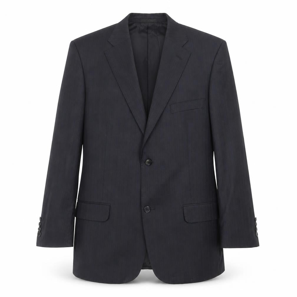Front view of Cadini men’s black striped wool jacket suit jacket, size 40, regular