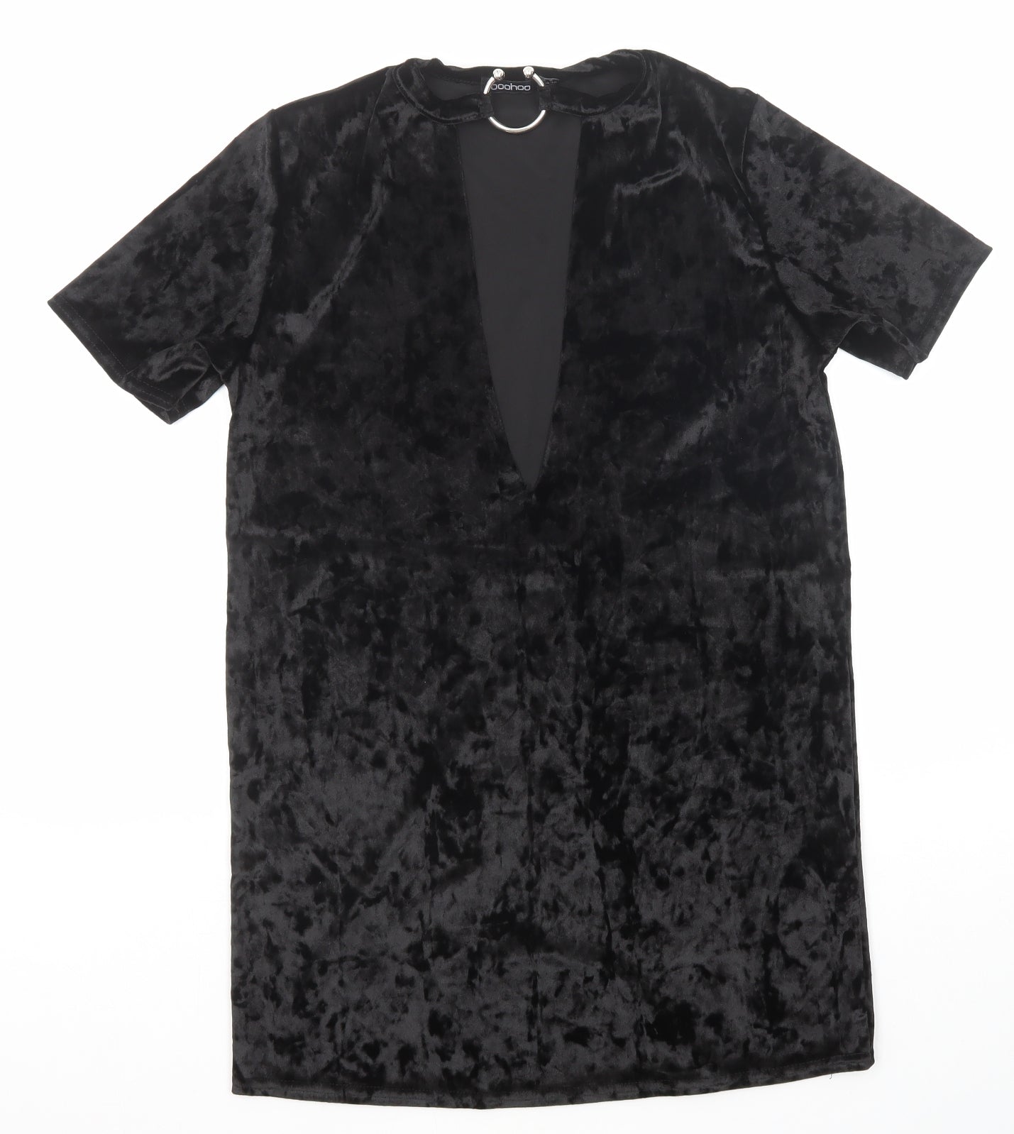 Boohoo Womens Black Polyester Mini Size 8 V-Neck Buckle - Bull Ring Collar
