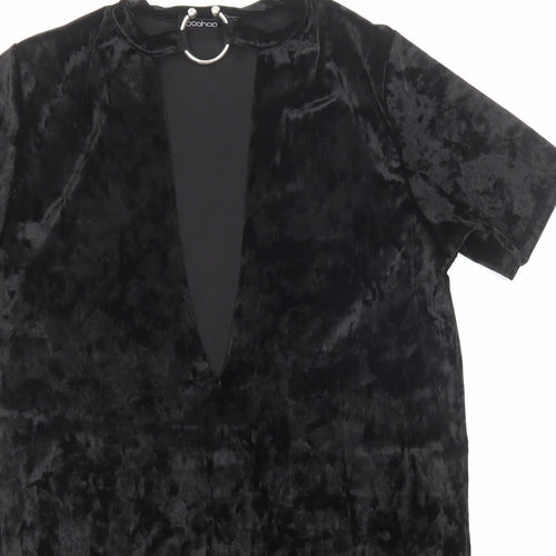 Boohoo Womens Black Polyester Mini Size 8 V-Neck Buckle - Bull Ring Collar