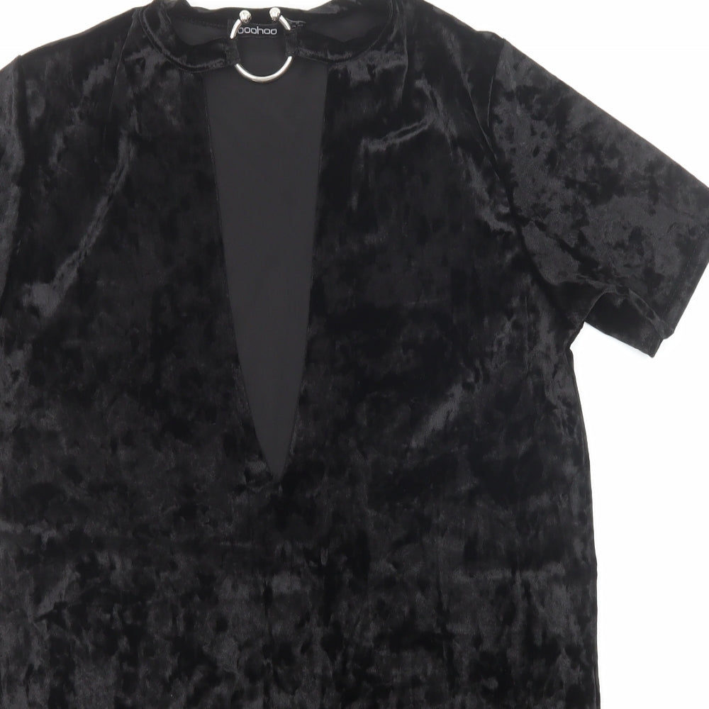 Boohoo Womens Black Polyester Mini Size 8 V-Neck Buckle - Bull Ring Collar