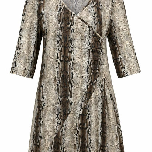 Kirsten Womens Brown Animal Print Polyester Trapeze & Swing Size 12 V-Neck Pullover - Snakeskin Pattern