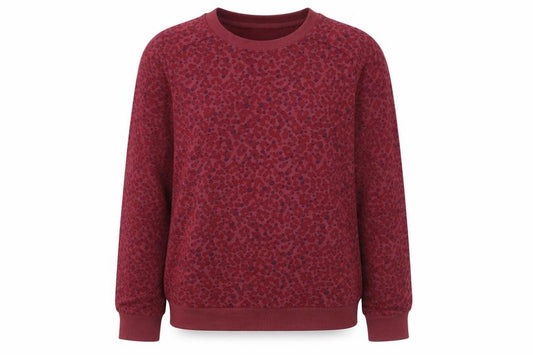 Front view of Damart women’s red geometric cotton pullover sweatshirt, size UK 10, pullover -, size UK 10-12