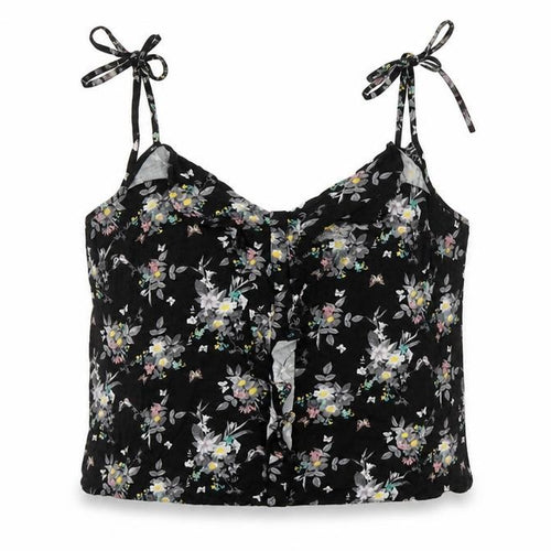 Oasis Womens Black Floral Viscose Cropped Tank Size 12 V-Neck