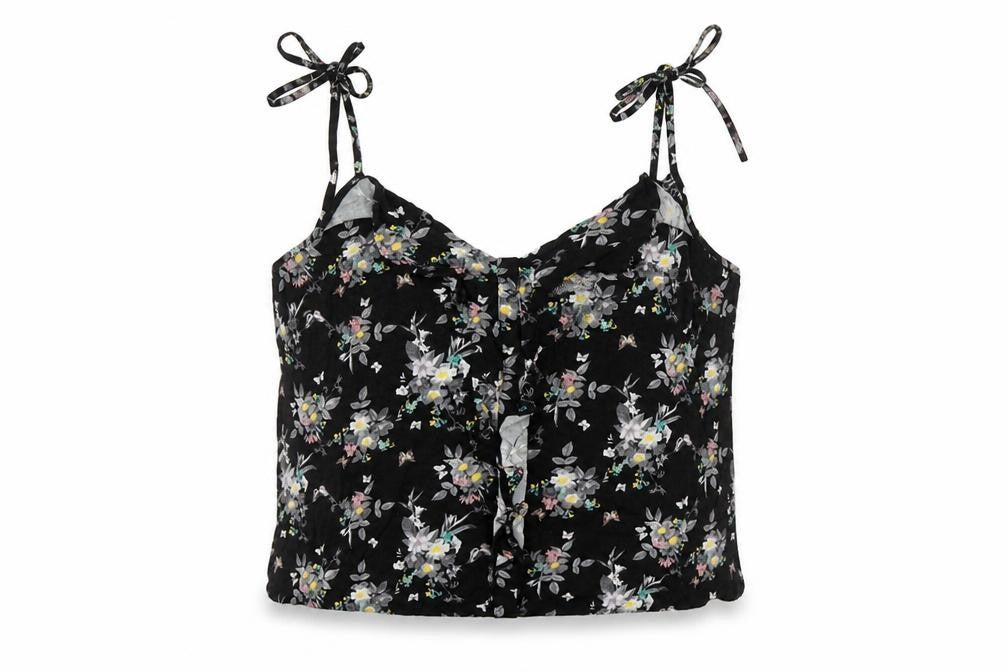 Oasis Womens Black Floral Viscose Cropped Tank Size 12 V-Neck