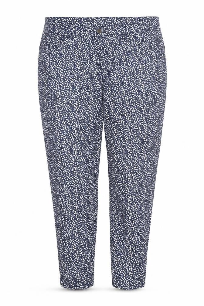 United Colors of Benetton Womens Blue Geometric Cotton Trousers Size 18 Regular Zip