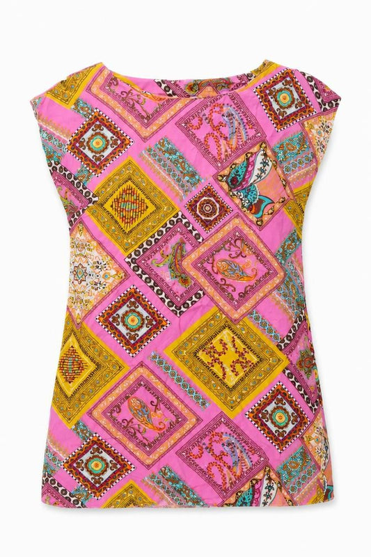 Front view of New Look women’s multicoloured geometric viscose mini, size UK 14, round neck pullover