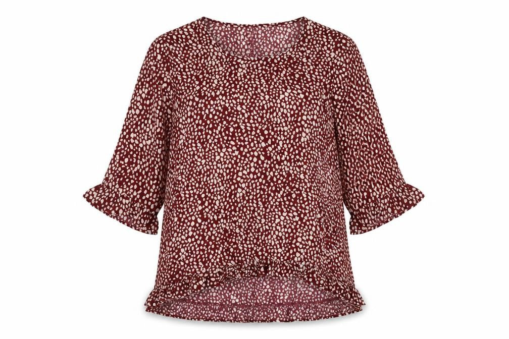 Front view of Stella Morgan women’s purple geometric polyester basic blouse, size UK 10, round neck