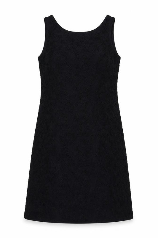Front view of Avoca women’s black geometric polyester a-line, size UK 10, round neck pullover