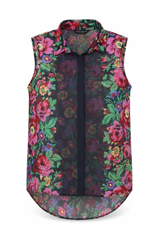 Front view of Dorothy Perkins women’s multicoloured floral polyester basic button-up, size UK 12, collared