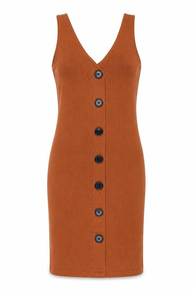 Front view of Forever 21 women’s brown polyester tank dress, size XL, v-neck pullover