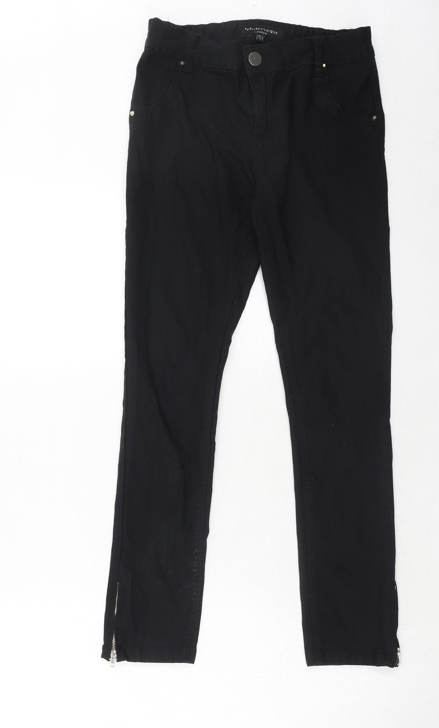 Forever Unique Womens Black Cotton Skinny Jeans Size 12 Regular Zip
